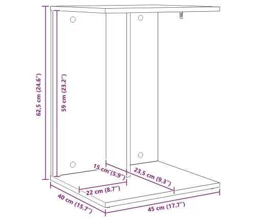 Sānu Galds Melns Ozolkoks 45 X 40 X 62,5 Cm Inženierijas Koks Vidaxl