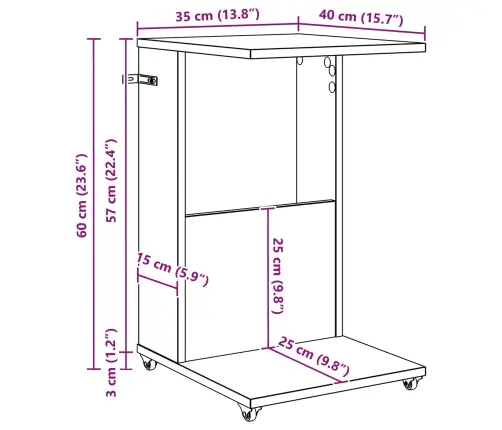 Sānu Galds Betona Pelēks 40 X 35 X 60 Cm Inženierijas Koks Vidaxl