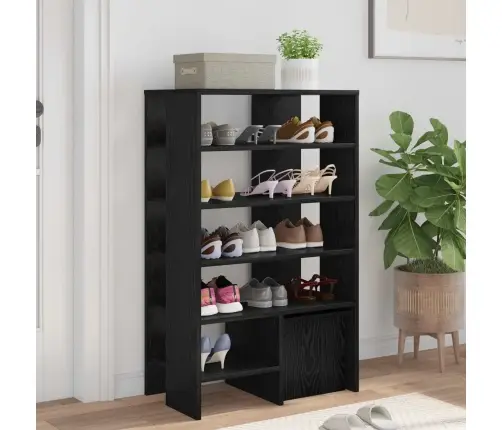 Apavu Skapis Ar Plauktu 2 Pcs Melns Ozolkoks Inženierijas Koks Vidaxl