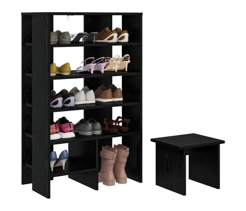 Apavu Skapis Ar Plauktu 2 Pcs Melns Ozolkoks Inženierijas Koks Vidaxl