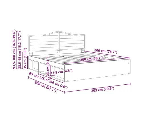 Gultas Rāmis Melna 200 X 200 Cm Ciets Priedes Koks Vidaxl