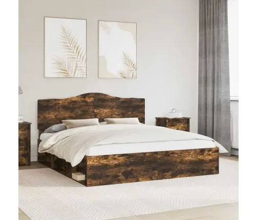 Voodi Raam Peaga Suitsetatud Tamm 200 X 200 Cm Tahke Mänd