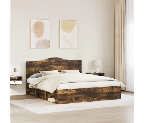 Voodi Raam Peaga Suitsetatud Tamm 200 X 200 Cm Tahke Mänd