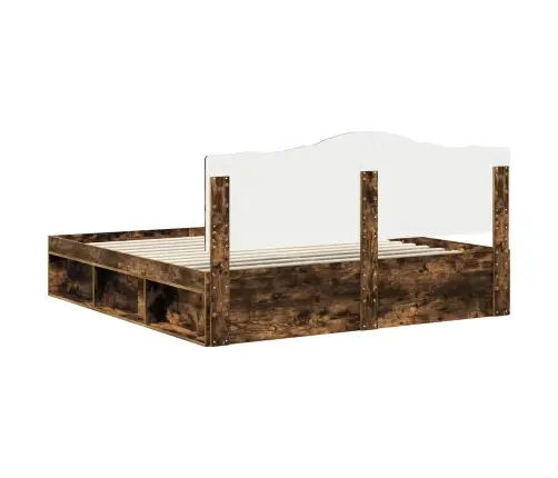 Voodi Raam Peaga Suitsetatud Tamm 200 X 200 Cm Tahke Mänd