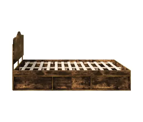 Voodi Raam Peaga Suitsetatud Tamm 200 X 200 Cm Tahke Mänd