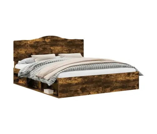 Voodi Raam Peaga Suitsetatud Tamm 180 X 200 Cm Tahke Mänd