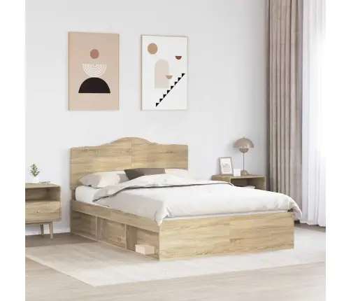 Gultas Rāmis Sonoma Ozols 150 X 200 Cm Ciets Priedes Koks Vidaxl