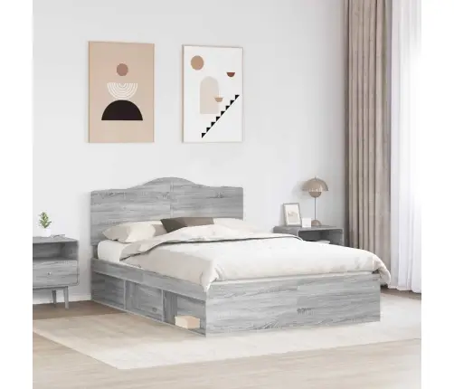 Gultas Rāmis Pelēks Sonoma 150 X 200 Cm Ciets Priedes Koks Vidaxl
