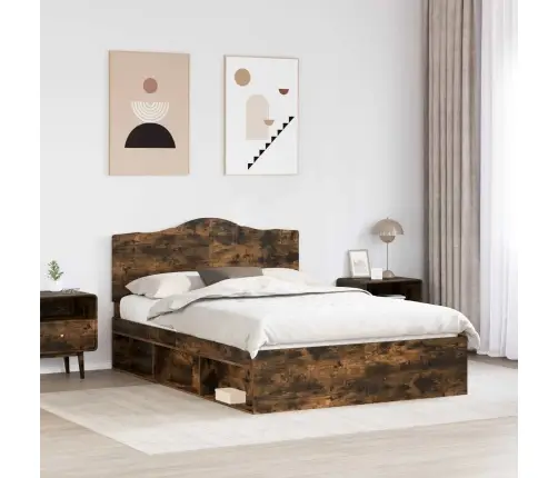 Gultas Rāmis Dūmaka Ozols 140 X 200 Cm Ciets Priedes Koks Vidaxl