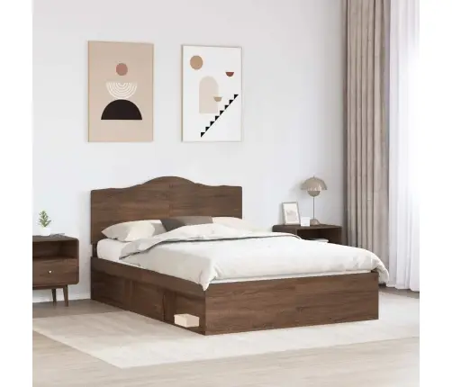 Gultas Rāmis Brūns Ozols 140 X 200 Cm Ciets Priedes Koks Vidaxl