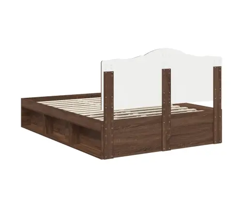 Gultas Rāmis Brūns Ozols 140 X 200 Cm Ciets Priedes Koks Vidaxl