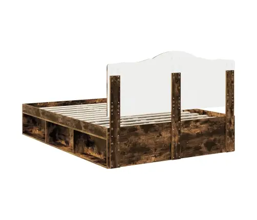 Gultas Rāmis Dūmaka Ozols 140 X 190 Cm Ciets Priedes Koks Vidaxl