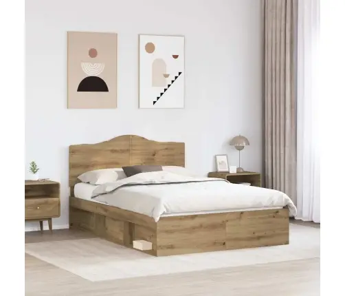 Gultas Rāmis Mākslīgā Ozola 140 X 190 Cm Ciets Priedes Koks Vidaxl