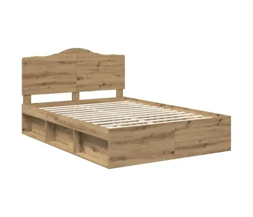 Gultas Rāmis Mākslīgā Ozola 140 X 190 Cm Ciets Priedes Koks Vidaxl