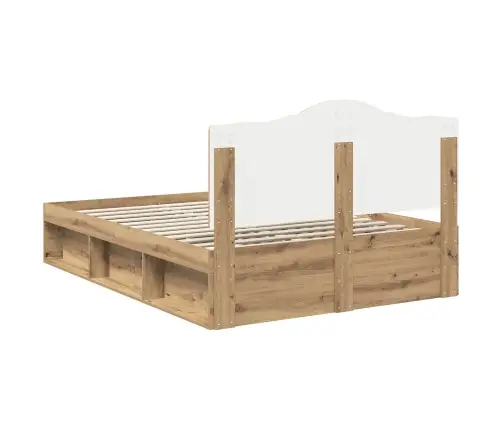 Gultas Rāmis Mākslīgā Ozola 140 X 190 Cm Ciets Priedes Koks Vidaxl