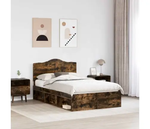 Gultas Rāmis Dūmaka Ozols 120 X 200 Cm Ciets Priedes Koks Vidaxl