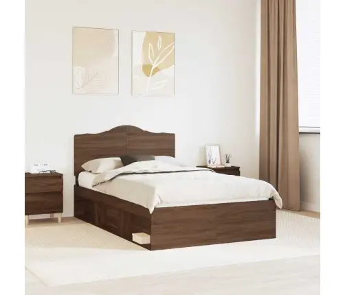 Gultas Rāmis Brūns Ozols 120 X 190 Cm Ciets Priedes Koks Vidaxl