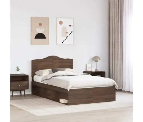 Gultas Rāmis Brūns Ozols 120 X 190 Cm Ciets Priedes Koks Vidaxl