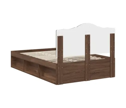 Gultas Rāmis Brūns Ozols 120 X 190 Cm Ciets Priedes Koks Vidaxl