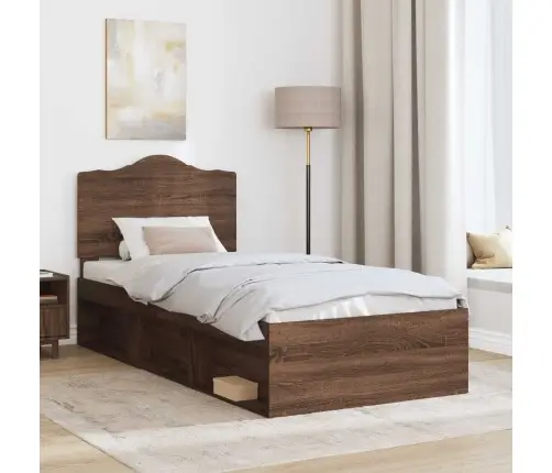 Gultas Rāmis Brūns Ozols 100 X 200 Cm Ciets Priedes Koks Vidaxl