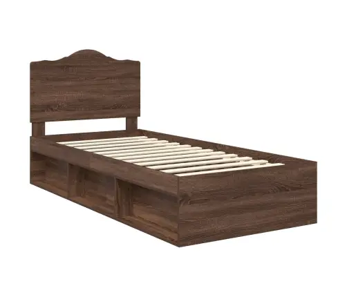 Gultas Rāmis Brūns Ozols 100 X 200 Cm Ciets Priedes Koks Vidaxl