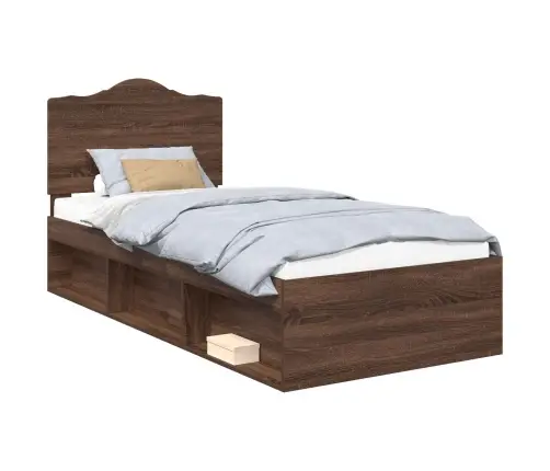 Gultas Rāmis Brūns Ozols 100 X 200 Cm Ciets Priedes Koks Vidaxl