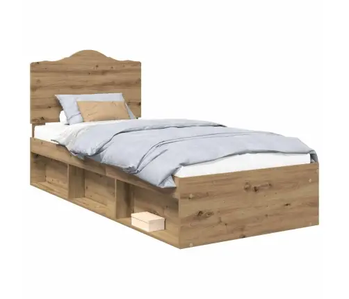 Gultas Rāmis Mākslīgā Ozola 100 X 200 Cm Ciets Priedes Koks Vidaxl