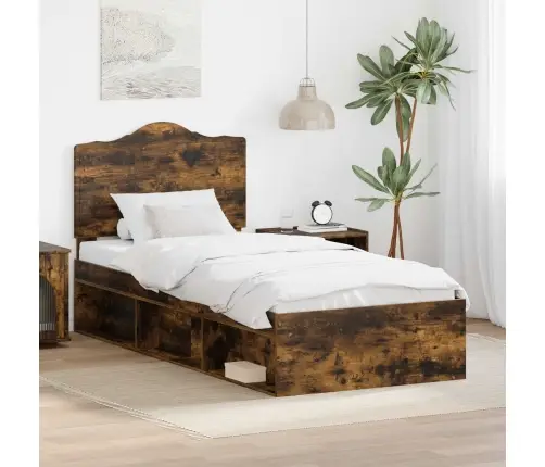 Gultas Rāmis Dūmaka Ozols 90 X 200 Cm Ciets Priedes Koks Vidaxl