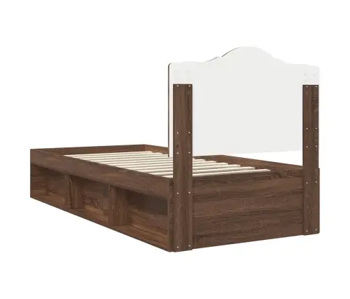 Gultas Rāmis Brūns Ozols 90 X 200 Cm Ciets Priedes Koks Vidaxl