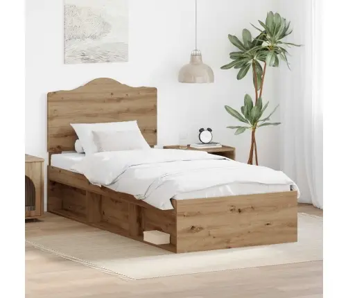 Gultas Rāmis Mākslīgā Ozola 90 X 190 Cm Ciets Priedes Koks Vidaxl