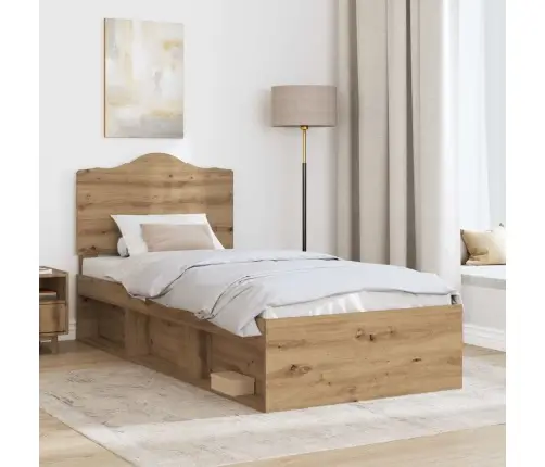 Gultas Rāmis Mākslīgā Ozola 90 X 190 Cm Ciets Priedes Koks Vidaxl