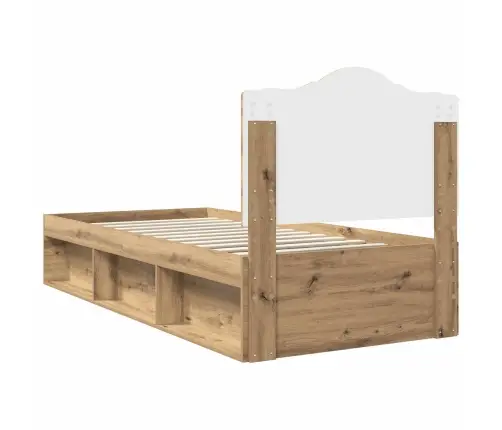 Gultas Rāmis Mākslīgā Ozola 90 X 190 Cm Ciets Priedes Koks Vidaxl