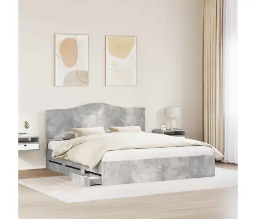 Gultas Rāmis Betona Pelēks 200 X 200 Cm Inženieru Koks Vidaxl