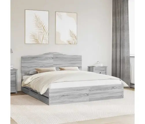 Gultas Rāmis Pelēks Sonoma 200 X 200 Cm Inženieru Koks Vidaxl