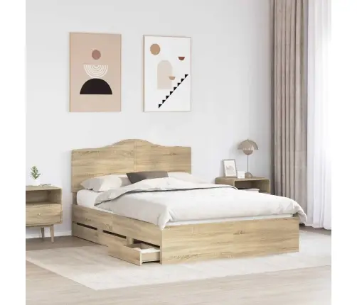 Gultas Rāmis Sonoma Ozols 150 X 200 Cm Inženieru Koks Vidaxl