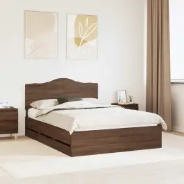 Gultas Rāmis Brūns Ozols 150 X 200 Cm Inženieru Koks Vidaxl