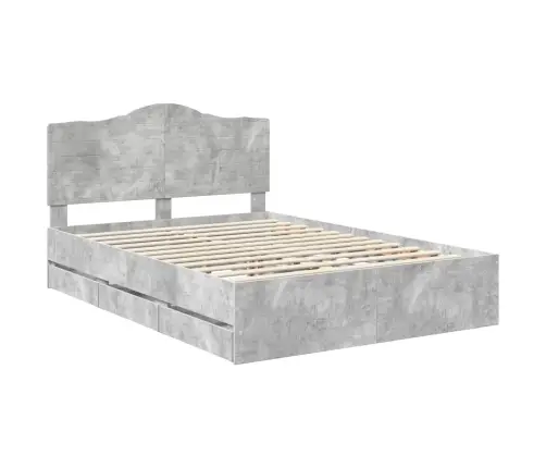 Gultas Rāmis Betona Pelēks 140 X 200 Cm Inženieru Koks Vidaxl