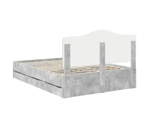 Gultas Rāmis Betona Pelēks 140 X 200 Cm Inženieru Koks Vidaxl