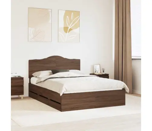 Gultas Rāmis Brūns Ozols 140 X 200 Cm Inženieru Koks Vidaxl