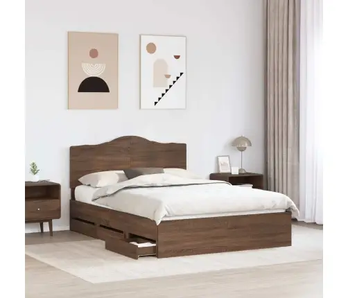 Gultas Rāmis Brūns Ozols 140 X 200 Cm Inženieru Koks Vidaxl