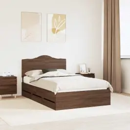 Gultas Rāmis Brūns Ozols 135 X 190 Cm Inženieru Koks Vidaxl