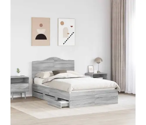 Gultas Rāmis Pelēks Sonoma 120 X 200 Cm Inženieru Koks Vidaxl