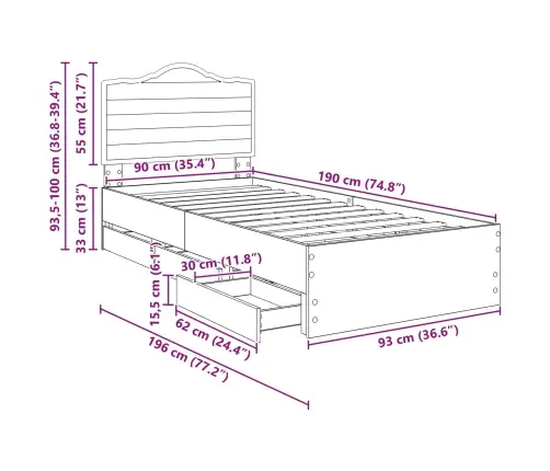 Gultas Rāmis Sonoma Ozols 90 X 200 Cm Inženieru Koks Vidaxl