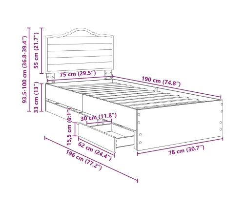 Gultas Rāmis Sonoma Ozols 75 X 190 Cm Inženieru Koks Vidaxl