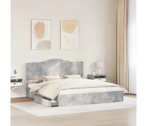 Gultas Rāmis Betona Pelēks 200 X 200 Cm Inženierijas Koks Vidaxl