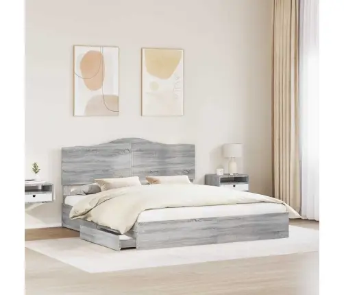 Gultas Rāmis Pelēks Sonoma 200 X 200 Cm Inženierijas Koks Vidaxl