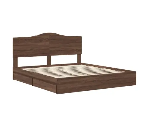 Gultas Rāmis Brūns Ozols 200 X 200 Cm Inženierijas Koks Vidaxl