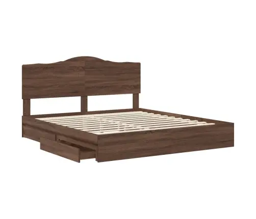 Gultas Rāmis Brūns Ozols 200 X 200 Cm Inženierijas Koks Vidaxl