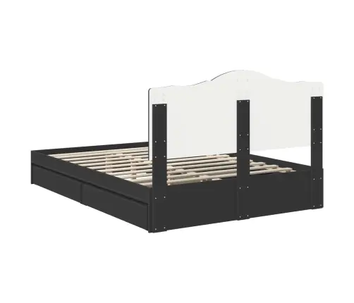 Gultas Rāmis Ar Atvilktni Melna 150 X 200 Cm Inženierijas Koks Vidaxl