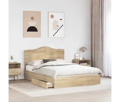 Gultas Rāmis Sonoma Ozols 150 X 200 Cm Inženierijas Koks Vidaxl